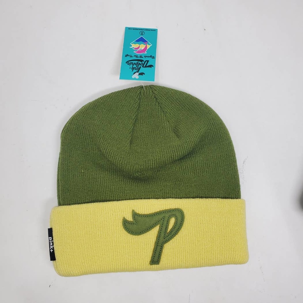New Pink Dolphin P Cuff Beanie Olive Yellow